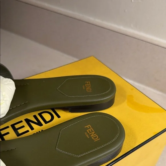 Fendi Khaki Slide Sandals - Picture 3 of 5